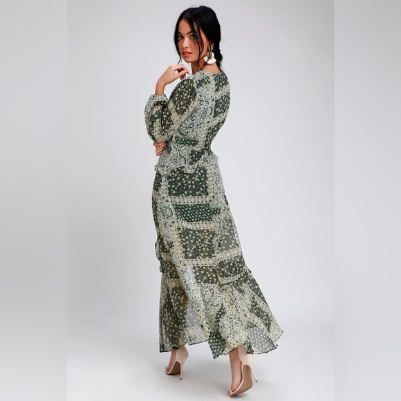 Lulus Field of Flowers Green Multi Print Long Sleeve Maxi Dress Size M - Picture 15 of 16